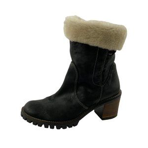 Manas Design Black Foldover Shearling Leather Booties Size 36 US 6 Stacked Heel